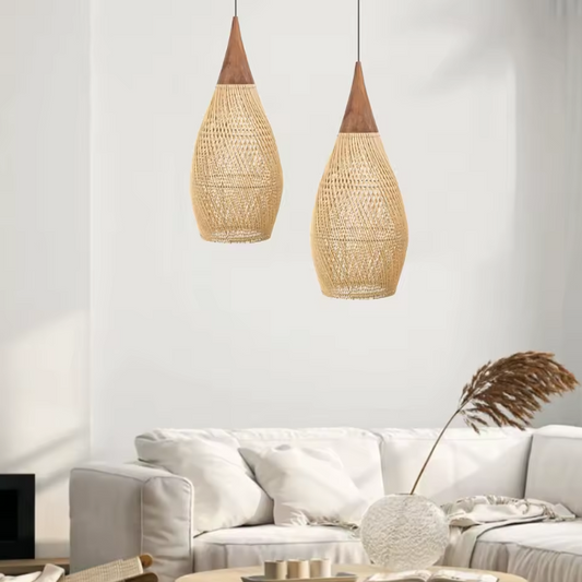 Vintage Rotan Kroonluchter – Hanglamp 25×50 cm, Natuurlijk Riet