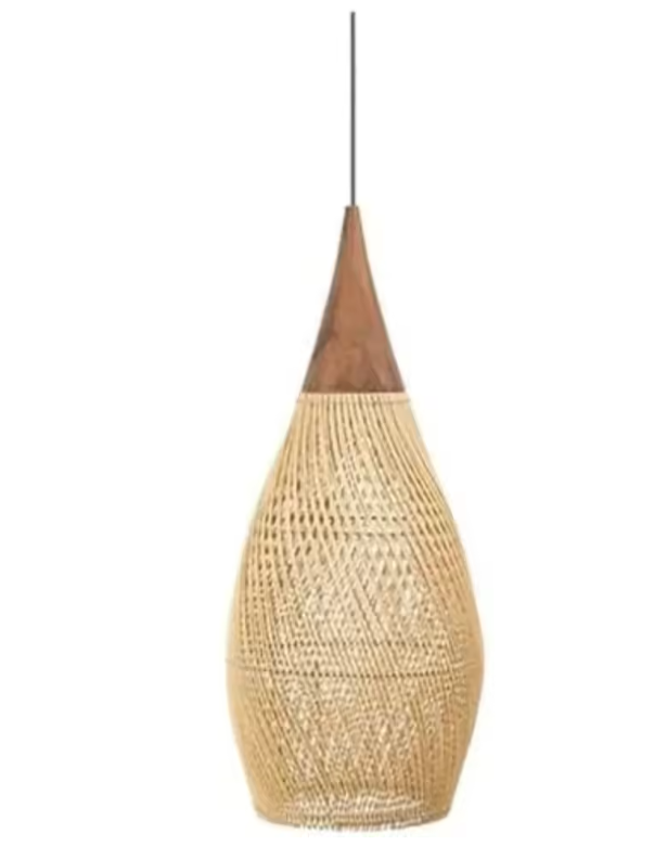 Vintage Rotan Kroonluchter – Hanglamp 25×50 cm, Natuurlijk Riet
