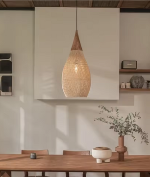 Vintage Rotan Kroonluchter – Hanglamp 25×50 cm, Natuurlijk Riet
