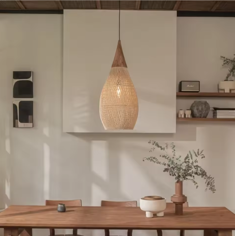 Vintage Rotan Kroonluchter – Hanglamp 25×50 cm, Natuurlijk Riet