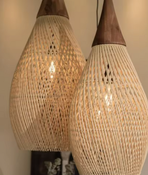 Vintage Rotan Kroonluchter – Hanglamp 25×50 cm, Natuurlijk Riet