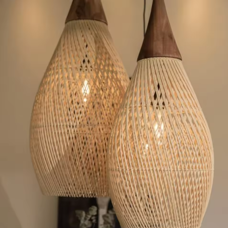 Vintage Rotan Kroonluchter – Hanglamp 25×50 cm, Natuurlijk Riet