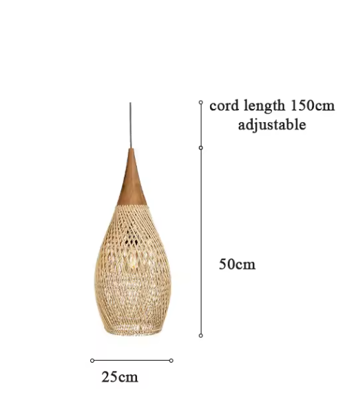 Vintage Rotan Kroonluchter – Hanglamp 25×50 cm, Natuurlijk Riet