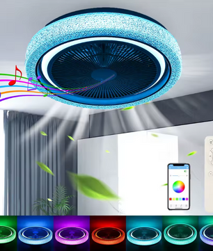 50W Bluetooth LED Plafondventilator met RGB Licht & Muziekfunctie – Dimbaar met Afstandsbediening