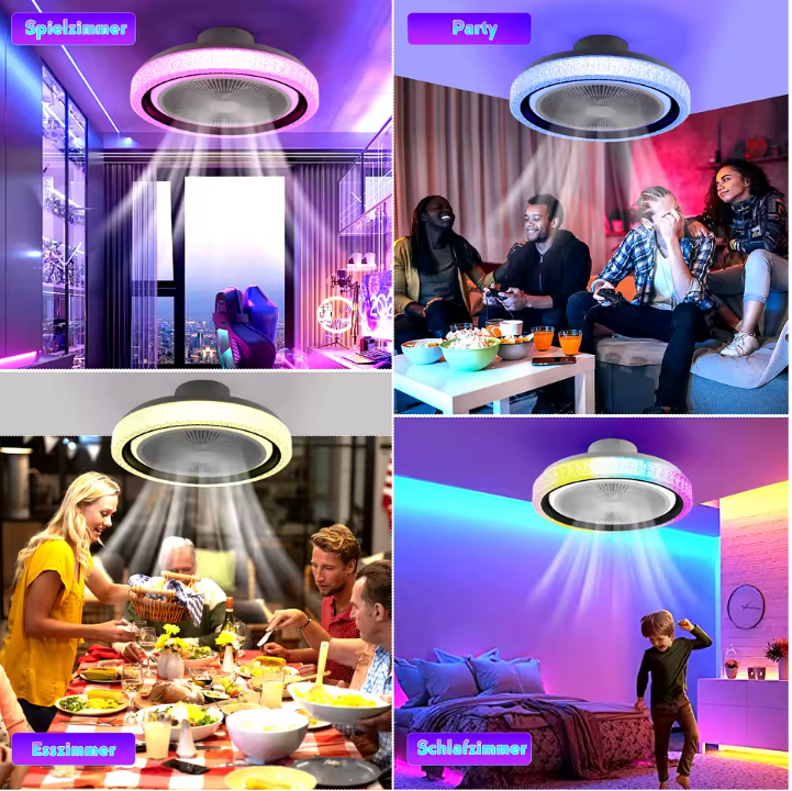 50W Bluetooth LED Plafondventilator met RGB Licht & Muziekfunctie – Dimbaar met Afstandsbediening
