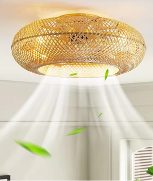 Bamboe LED Plafondventilator – 50 cm Intrekbare Bladen & Afstandsbediening, Stil Design