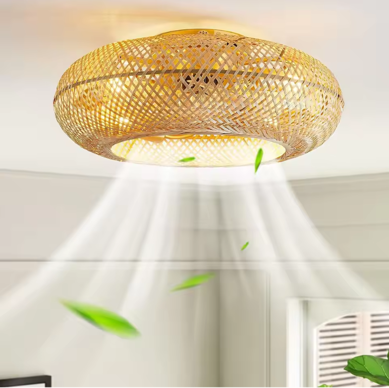 Bamboe LED Plafondventilator – 50 cm Intrekbare Bladen & Afstandsbediening, Stil Design