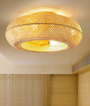 Bamboe LED Plafondventilator – 50 cm Intrekbare Bladen & Afstandsbediening, Stil Design
