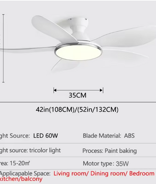 Plafondventilator met LED-Verlichting – 52 Inch, 60W, Stil & Modern