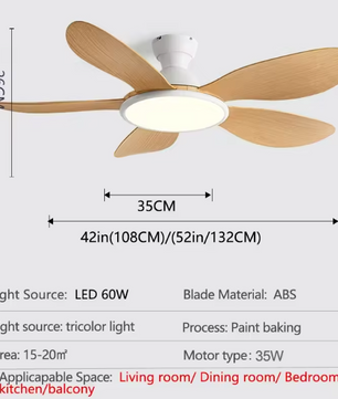 Plafondventilator met LED-Verlichting – 52 Inch, 60W, Stil & Modern