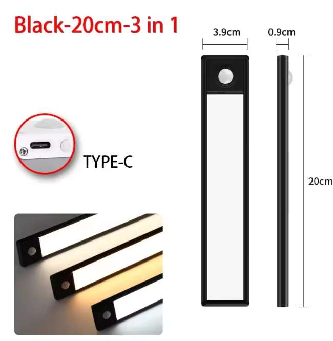 LED Nachtlampje met Bewegingssensor – USB-C Oplaadbaar & Draadloos Kastlampje (20/30/40/60 cm)