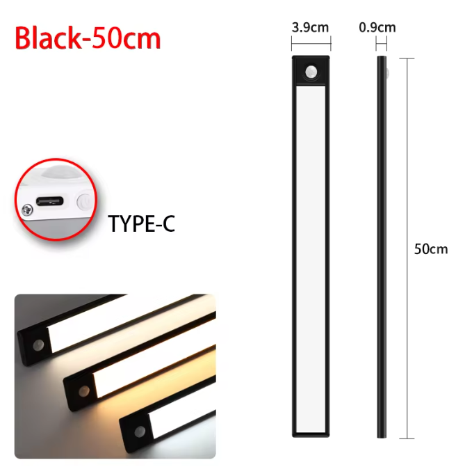 LED Nachtlampje met Bewegingssensor – USB-C Oplaadbaar & Draadloos Kastlampje (20/30/40/60 cm)