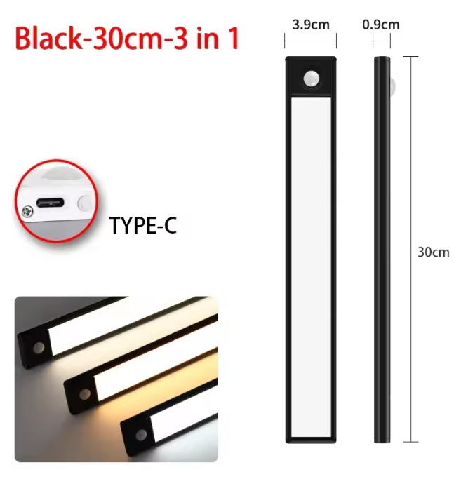 LED Nachtlampje met Bewegingssensor – USB-C Oplaadbaar & Draadloos Kastlampje (20/30/40/60 cm)