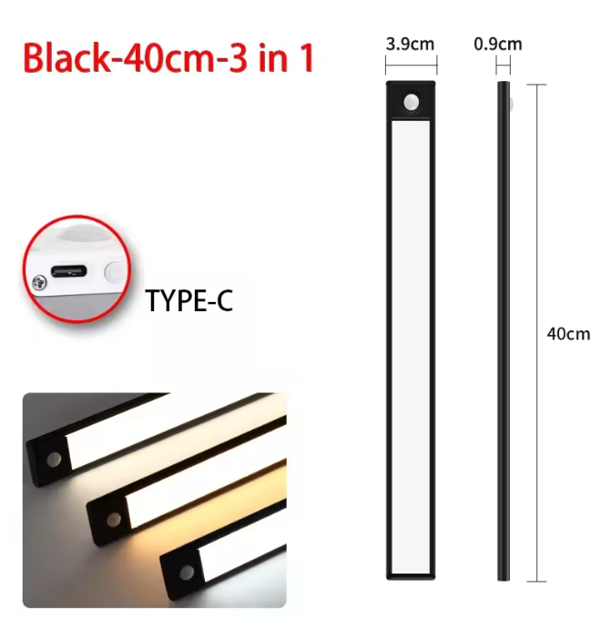 LED Nachtlampje met Bewegingssensor – USB-C Oplaadbaar & Draadloos Kastlampje (20/30/40/60 cm)
