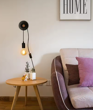 Vintage Industriële Wandlamp – Houten Design met Schakelaar & Stekker, E27 Fitting