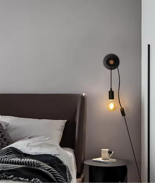 Vintage Industriële Wandlamp – Houten Design met Schakelaar & Stekker, E27 Fitting