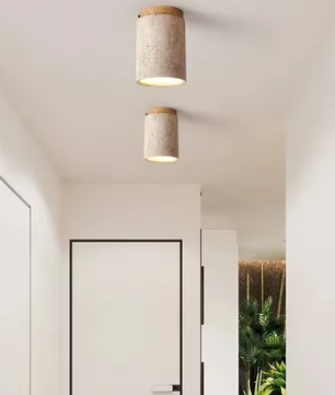 LED Plafondlamp – Japanse Stijl met Steen & Hout, Ronde Opbouwlamp 220V