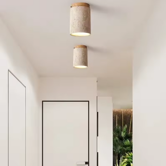 LED Plafondlamp – Japanse Stijl met Steen & Hout, Ronde Opbouwlamp 220V