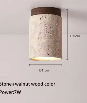 LED Plafondlamp – Japanse Stijl met Steen & Hout, Ronde Opbouwlamp 220V