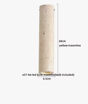 Ronde Stenen LED Plafondlamp – Geel Travertijn & Hout, Industrieel Vintage Stijl voor Hal, Woonkamer & Balkon