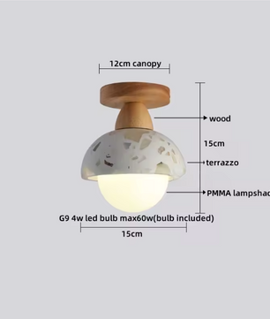 Ronde Stenen LED Plafondlamp – Geel Travertijn & Hout, Industrieel Vintage Stijl voor Hal, Woonkamer & Balkon