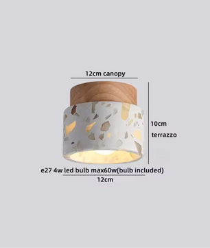 Ronde Stenen LED Plafondlamp – Geel Travertijn & Hout, Industrieel Vintage Stijl voor Hal, Woonkamer & Balkon