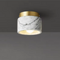 Ronde Stenen LED Plafondlamp – Geel Travertijn & Hout, Industrieel Vintage Stijl voor Hal, Woonkamer & Balkon