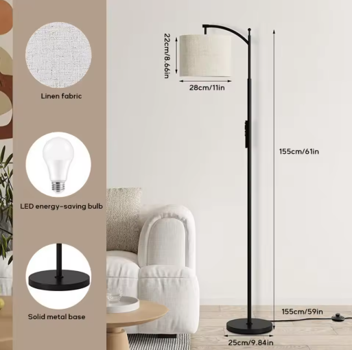 Moderne Vloerlamp met Verstelbare Linnen Kap – 3 Kleurtemperaturen LED