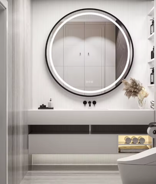 Ronde LED Badkamerspiegel – Zwart/Goud Frame, Anticondens & Dimbaar