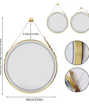 Ronde LED Badkamerspiegel – Zwart/Goud Frame, Anticondens & Dimbaar