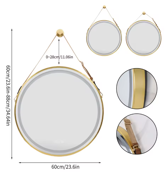 Ronde LED Badkamerspiegel – Zwart/Goud Frame, Anticondens & Dimbaar