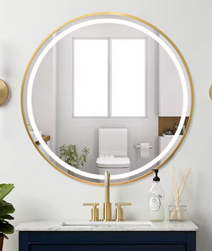 Ronde LED Badkamerspiegel – Zwart/Goud Frame, Anticondens & Dimbaar
