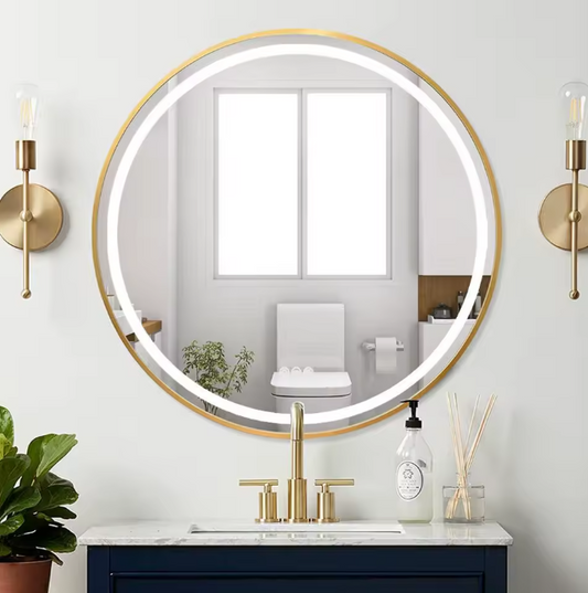 Ronde LED Badkamerspiegel – Zwart/Goud Frame, Anticondens & Dimbaar