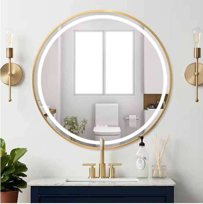 Ronde LED Badkamerspiegel – Zwart/Goud Frame, Anticondens & Dimbaar