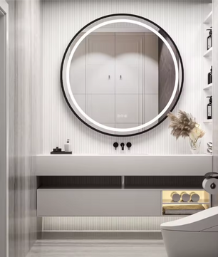 Ronde LED Badkamerspiegel – Zwart/Goud Frame, Anticondens & Dimbaar
