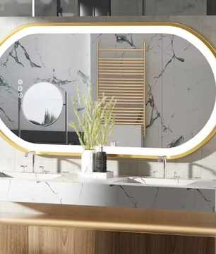 Ovale LED Badkamerspiegel – Gouden Frame, Anticondens & Dimbaar