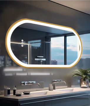 Ovale LED Badkamerspiegel – Gouden Frame, Anticondens & Dimbaar