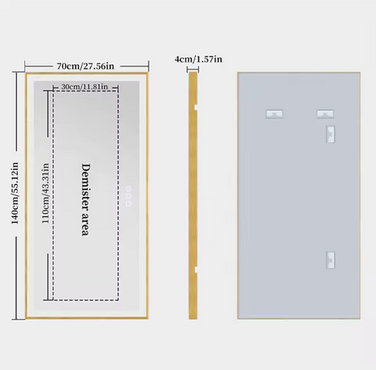 Grote Rechthoekige LED Badkamerspiegel – Goud Frame, Dimbaar & Anticondens