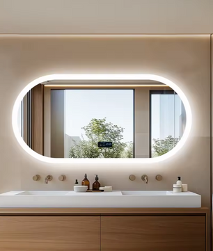 Ovale LED Badkamerspiegel – Bluetooth, Digitaal Display & Anticondens