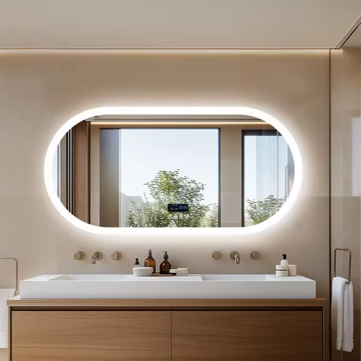 Ovale LED Badkamerspiegel – Bluetooth, Digitaal Display & Anticondens