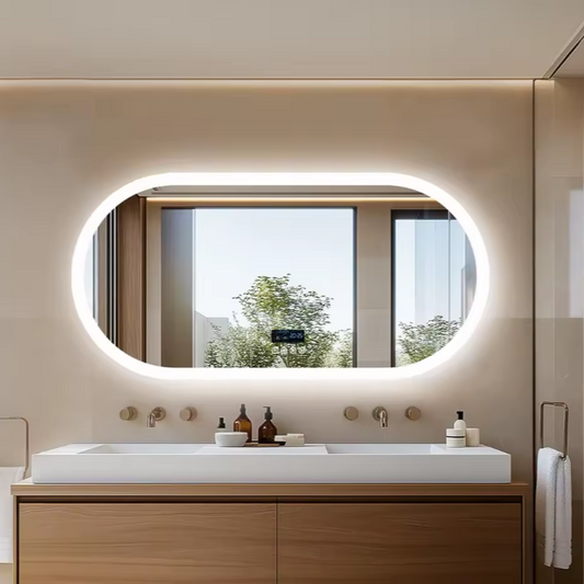 Ovale LED Badkamerspiegel – Bluetooth, Digitaal Display & Anticondens