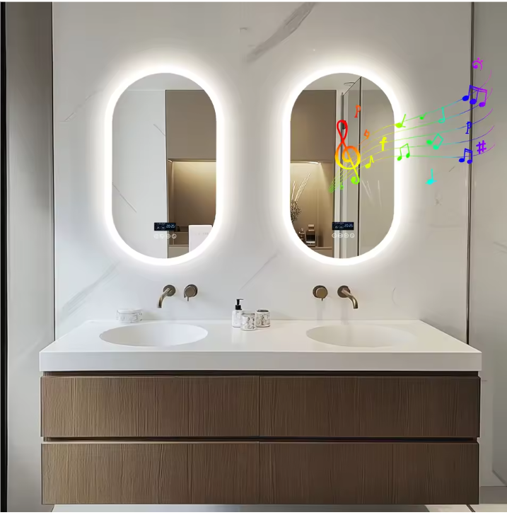 Ovale LED Badkamerspiegel – Bluetooth, Digitaal Display & Anticondens