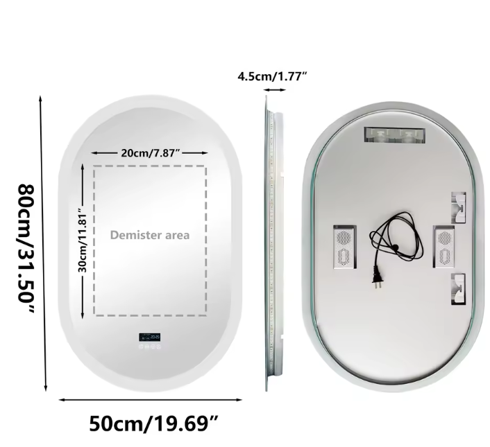 Ovale LED Badkamerspiegel – Bluetooth, Digitaal Display & Anticondens