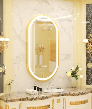 Ovale LED Badkamerspiegel – Goud Frame, Dimbaar & Anticondens