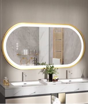 Ovale LED Badkamerspiegel – Goud Frame, Dimbaar & Anticondens