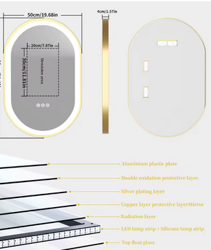 Ovale LED Badkamerspiegel – Goud Frame, Dimbaar & Anticondens