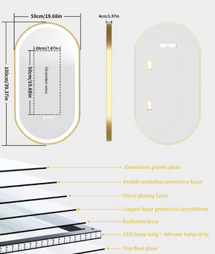 Ovale LED Badkamerspiegel – Goud Frame, Dimbaar & Anticondens