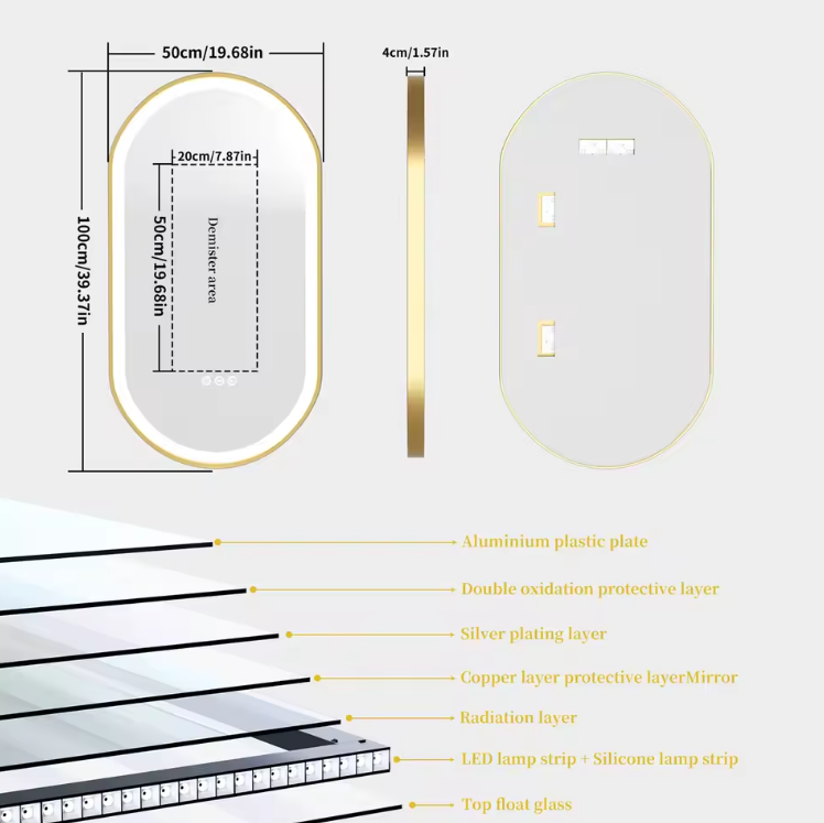 Ovale LED Badkamerspiegel – Goud Frame, Dimbaar & Anticondens