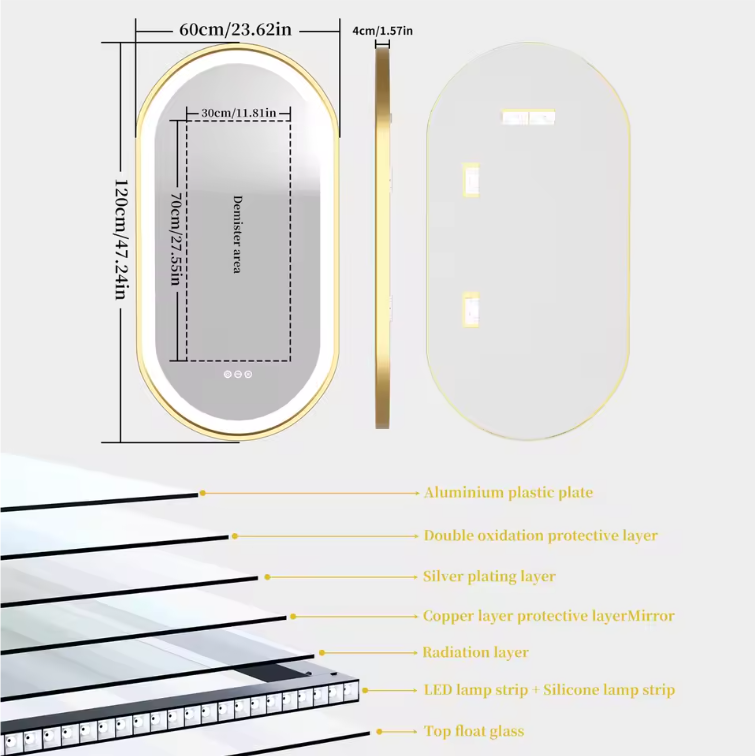 Ovale LED Badkamerspiegel – Goud Frame, Dimbaar & Anticondens
