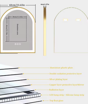 Boogvormige LED Badkamerspiegel – Goud Frame, Dimbaar & Anticondens